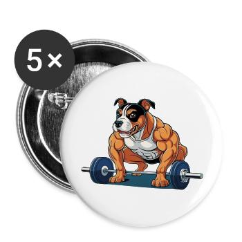 Amstaf Gym Haltères Strongman - Lot de 5 grands badges (56 mm) - blanc - Devant