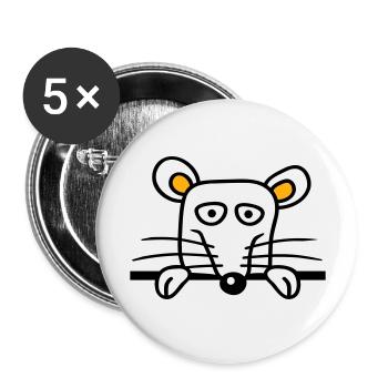 Maus Ratte hinter Mauer Zaun Schild guckt lustig - Buttons groß 56 mm (5er Pack) - Weiß - Vorne