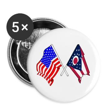 Drapeau des États-Unis et de l’État de l’Ohio franchi - Lot de 5 grands badges (56 mm) - blanc - Devant