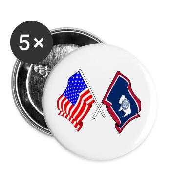 Flagge der USA und des Bundesstaates Wyoming gekreuzt - Buttons groß 56 mm (5er Pack) - Weiß - Vorne
