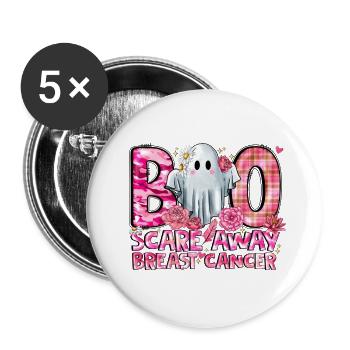 Boo Scare Away Cancer du sein - Lot de 5 grands badges (56 mm) - blanc - Devant