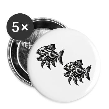 skelett piranha 2 - Buttons groß 56 mm (5er Pack) - Weiß - Vorne