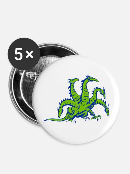 drache hydra dragon - Buttons groß 56 mm (5er Pack) - Weiß