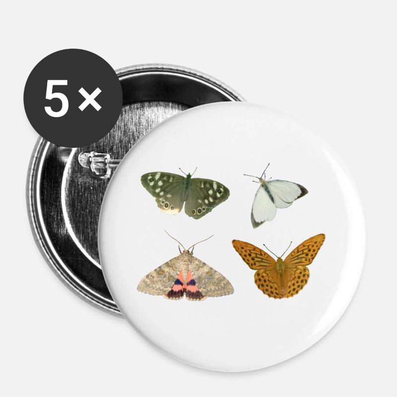 Insects Butterflies - Buttons large 2.2''/56 mm (5-pack) - white
