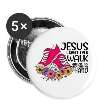 Gehe mit Jesus - Buttons groß 56 mm (5er Pack) - Weiß - Vorne