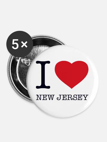 I LOVE NEW JERSEY - Buttons groß 56 mm (5er Pack) - Weiß