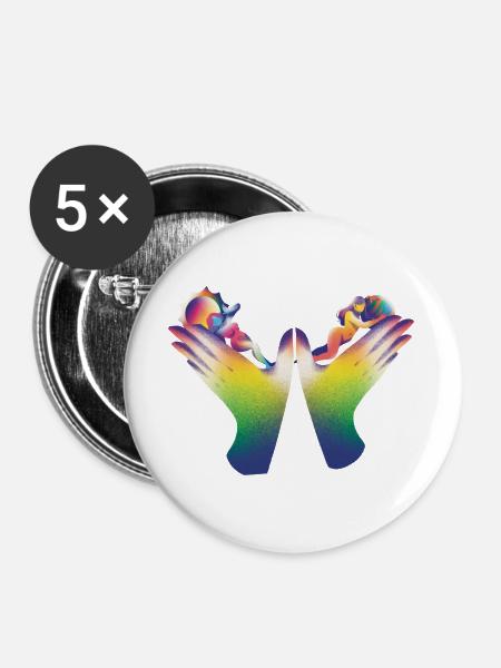 Rainbow Hands of Care - Buttons large 2.2''/56 mm (5-pack) - white