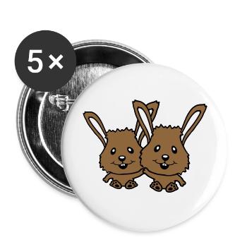 2 lapins amis équipe couple deux mains tenant l’équipage - Lot de 5 grands badges (56 mm) - blanc - Devant