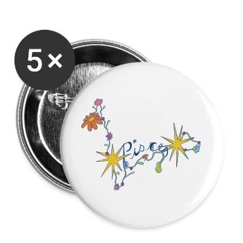 Pisces – Magische Sternzeichen-Blumenillustration - Buttons groß 56 mm (5er Pack) - Weiß - Vorne