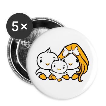 3 oiseaux Famille Parents Maman Papa Trois Enfant Bébé - Lot de 5 grands badges (56 mm) - blanc - Devant