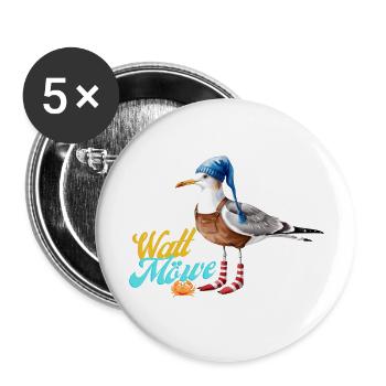 Illustration einer lustigen Watt Meer Möwe - Buttons groß 56 mm (5er Pack) - Weiß - Vorne