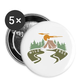 Tente dans un paysage forestier - Nature et camp extérieur - Lot de 5 grands badges (56 mm) - blanc - Devant