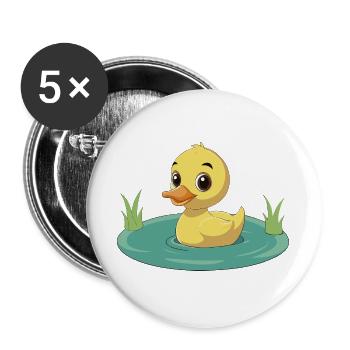 Glückliches Entlein schwimmt auf dem Teich - Buttons groß 56 mm (5er Pack) - Weiß - Vorne