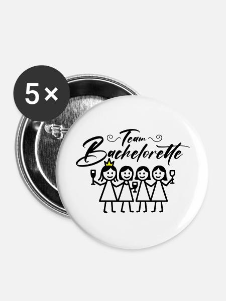 Bachelorette Team Mädels - Buttons groß 56 mm (5er Pack) - Weiß