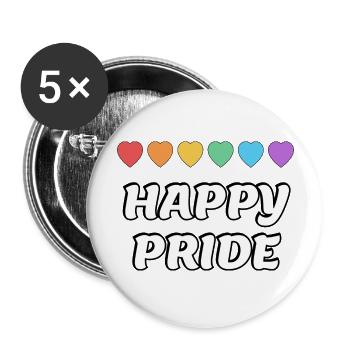Happy Pride Regenbogenherzen LGBTQ Pride Monat - Buttons groß 56 mm (5er Pack) - Weiß - Vorne