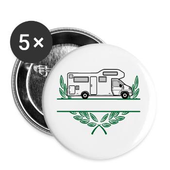 Campeur en couronne avec espace pour le texte ou le nom - Lot de 5 grands badges (56 mm) - blanc - Devant