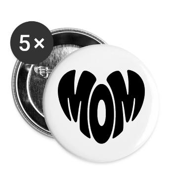 Mom Herz Form Mama Herzform Muttertag Geschenk - Buttons groß 56 mm (5er Pack) - Weiß - Vorne