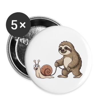 Sloth and snail - Buttons large 2.2''/56 mm (5-pack) - white - Front