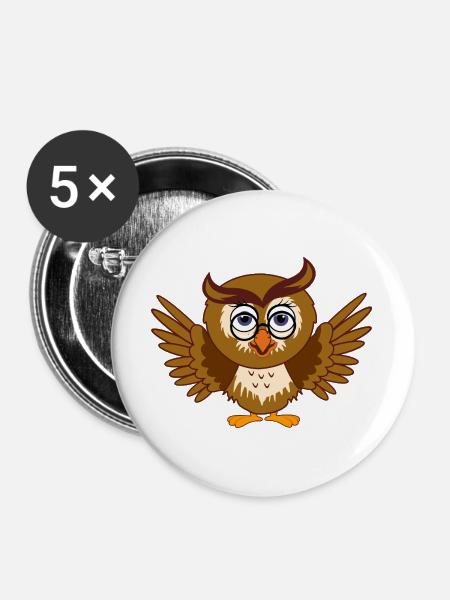 Schlaue Eule mit Flügeln - Buttons groß 56 mm (5er Pack) - Weiß