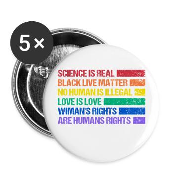 Rainbow Regenbogen Lesbe Pride LGBTQ - Buttons groß 56 mm (5er Pack) - Weiß - Vorne