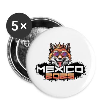 Mexiko 2025 Party Fuchs - Buttons groß 56 mm (5er Pack) - Weiß - Vorne