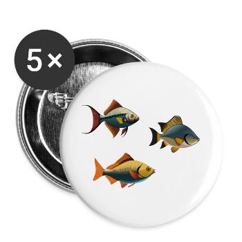 Bunte tropische Fische auf der Kleidung - Buttons groß 56 mm (5er Pack) - Weiß - Vorne