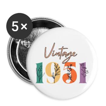 Vintage 1951 florale - Lot de 5 grands badges (56 mm) - blanc - Devant