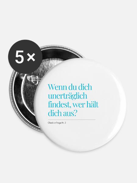 Check-in Frage Nr. 2 - Buttons groß 56 mm (5er Pack) - Weiß