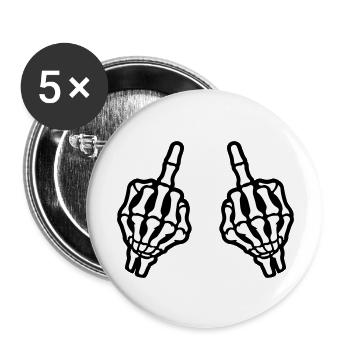 Mittelfinger Hand Skelett - Buttons groß 56 mm (5er Pack) - Weiß - Vorne