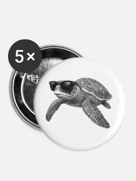 Cooler Meeresschildkröte mit Sonnenbrille - Buttons groß 56 mm (5er Pack) - Weiß