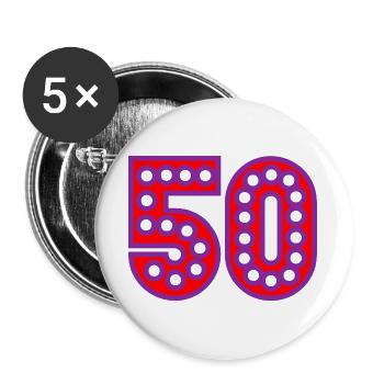 50. 50 JAHRE. 50-JÄHRIGES JUBILÄUM. 50-JÄHRIGES JUBILÄUM. - Buttons groß 56 mm (5er Pack) - Weiß - Vorne