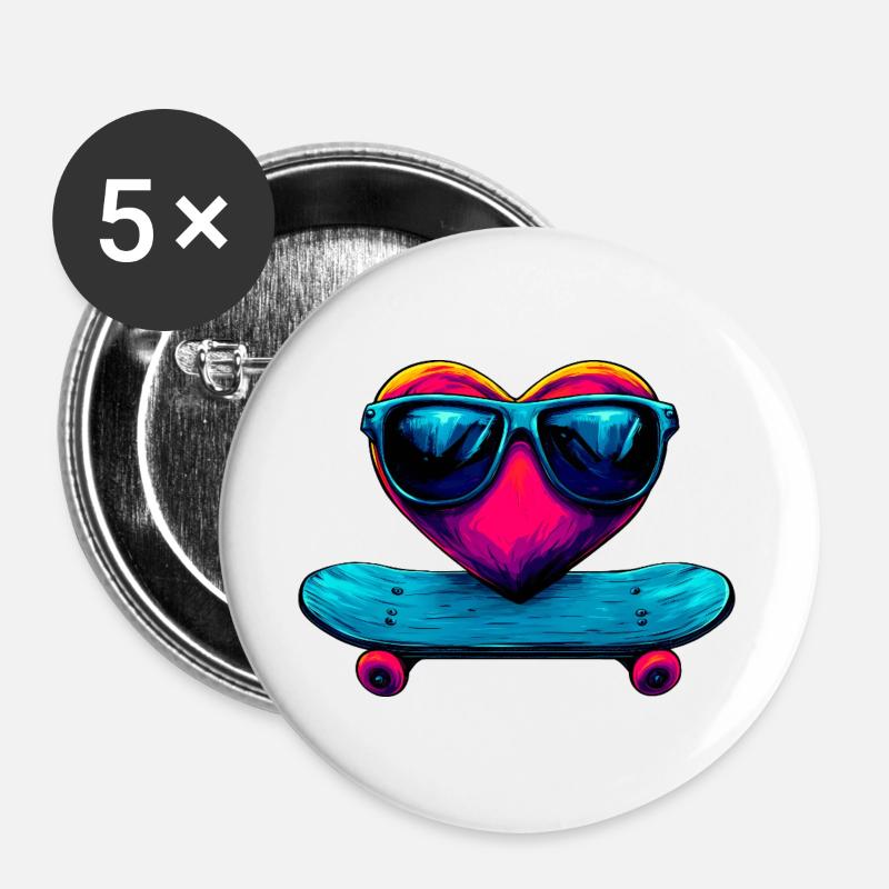 Skateboarder Heart - Buttons large 2.2''/56 mm (5-pack) - white