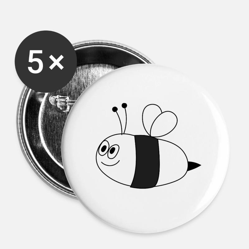 Biene - Buttons groß 56 mm (5er Pack) - Weiß