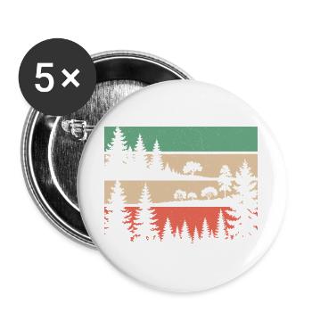 Retro Wald Natur Silhouette Bäume Motiv Wandern - Buttons groß 56 mm (5er Pack) - Weiß - Vorne