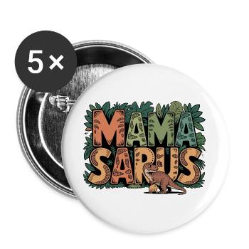  MAMASAURUS Dino Mama Baby T Rex Dschungel Blätter - Buttons groß 56 mm (5er Pack) - Weiß - Vorne