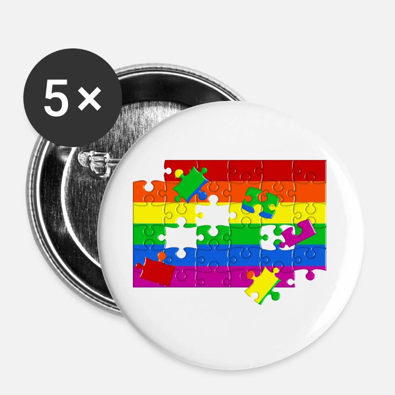 LGTBQ+ Flag Puzzle - Buttons large 2.2''/56 mm (5-pack) - white