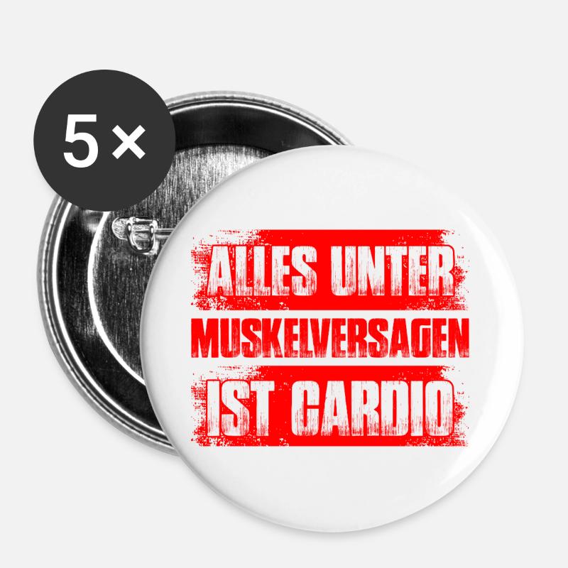 Cardio Bodybuilding Bodybuilder Gym Strength Training - Buttons large 2.2''/56 mm (5-pack) - white