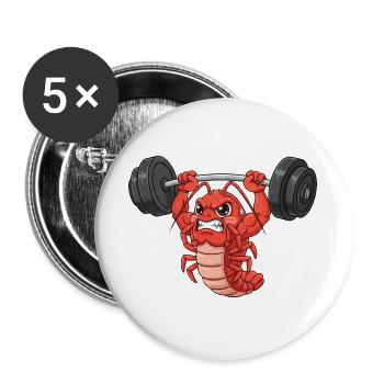 Lobster Workout Dumbbell Weightlifting Fitness Cartoon - Buttons large 2.2''/56 mm (5-pack) - white - Front