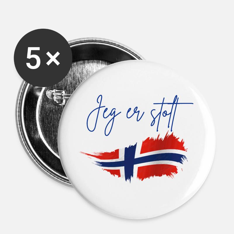 Norwegen - Buttons groß 56 mm (5er Pack) - Weiß