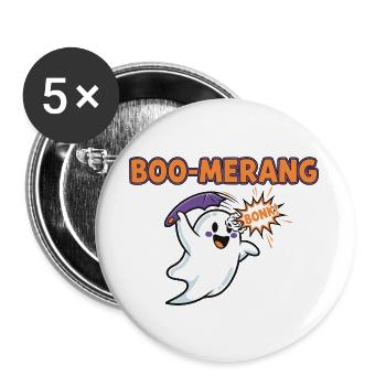 Halloween-Geist mit Boo Merang - Buttons groß 56 mm (5er Pack) - Weiß - Vorne