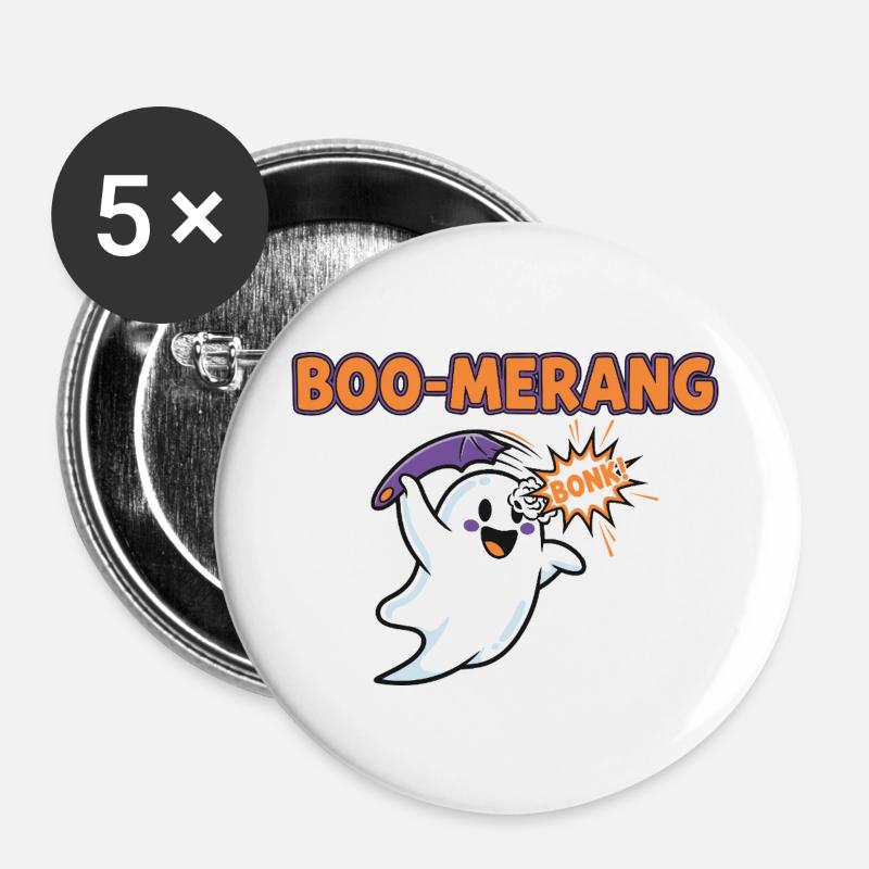 Halloween Ghost with Boo Merang - Buttons large 2.2''/56 mm (5-pack) - white