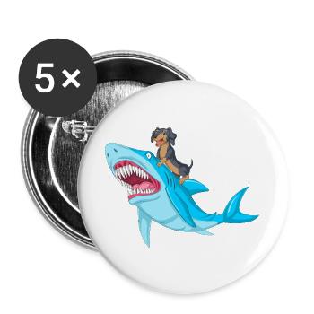 Dachshund Riding Shark Tee - Buttons large 2.2''/56 mm (5-pack) - white - Front