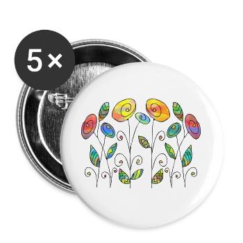 Fleur - Lot de 5 grands badges (56 mm) - blanc - Devant