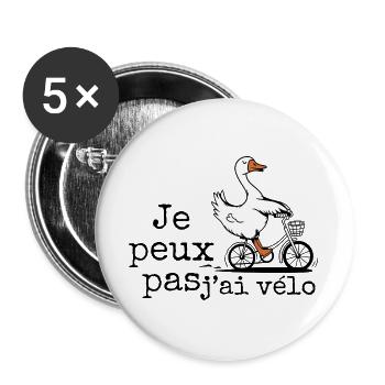 Canard en vélo, je peux pas j'ai vélo  - Lot de 5 grands badges (56 mm) - blanc - Devant