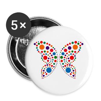 Fleckiger Schmetterling T-Shirt | Bunte Punkte Grafik - Buttons groß 56 mm (5er Pack) - Weiß - Vorne
