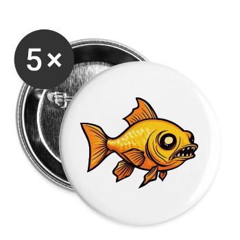 Poisson rouge Halloween Bande dessinée Zombie - Lot de 5 grands badges (56 mm) - blanc - Devant