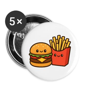 Kawaii Burger & Fries Duo - Lot de 5 grands badges (56 mm) - blanc - Devant