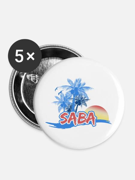 Saba als Strand - Buttons groß 56 mm (5er Pack) - Weiß