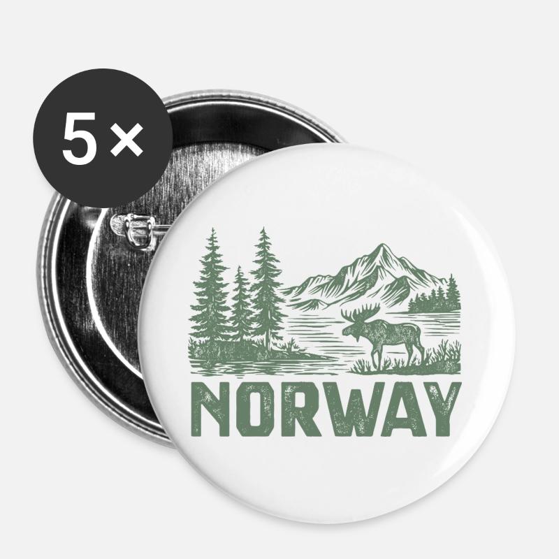 Norwegische Waldlandschaft mit Elch - Buttons groß 56 mm (5er Pack) - Weiß