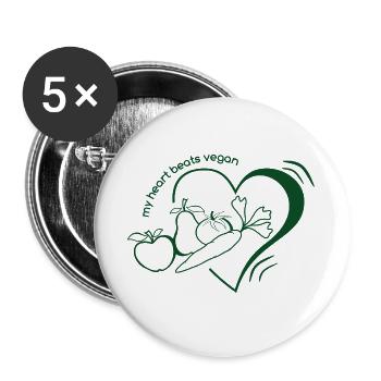 my_heart_beats_vegan - Buttons groß 56 mm (5er Pack) - Weiß - Vorne